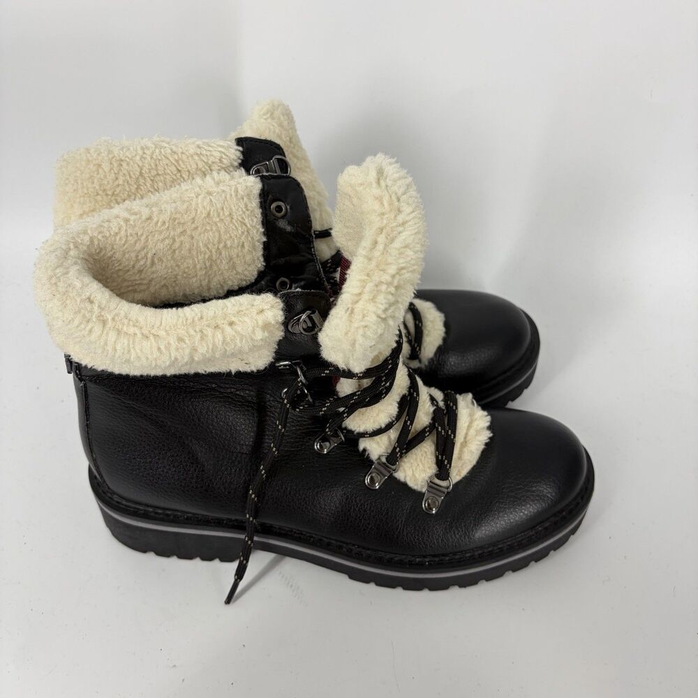 Tommy Hilfiger Boots Size 8 Womens Black Faux Leather Sherpa Lined Lace Up Ron